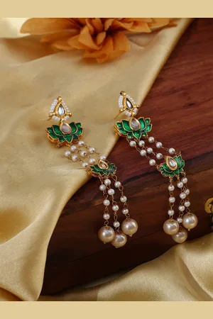 DUGRISTYLE Gold-Plated Kundan-Studded Floral Drop Earrings