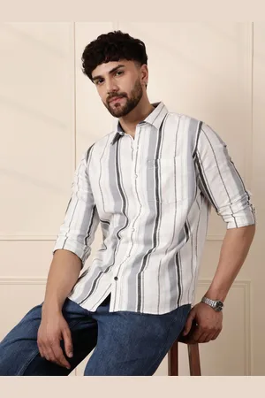 WROGN Men Comfort Fit Spread Collar Vertical Striped Cotton Casual Shirt