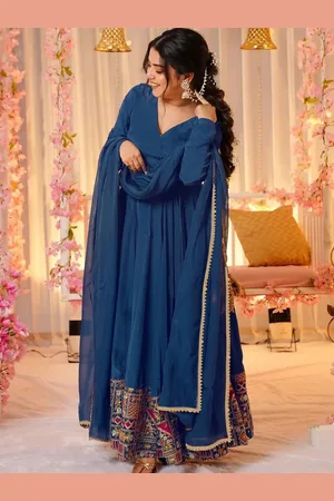 BAESD Embellished Thread Work Anarkali Ethnic Dress With Dupatta