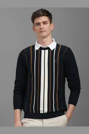 Louis Philippe Men Striped Pure Cotton Pullover Sweater