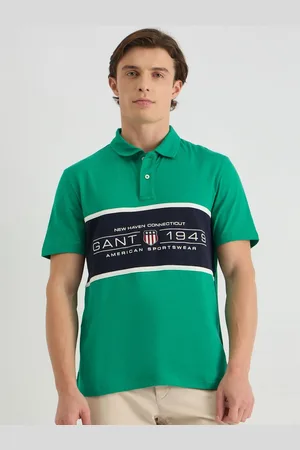 GANT Men Colourblocked Polo Collar Cotton T-shirt