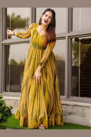 BAESD Abstract Printed Sweetheart Neck Georgette Anarkali Ethnic Dresses