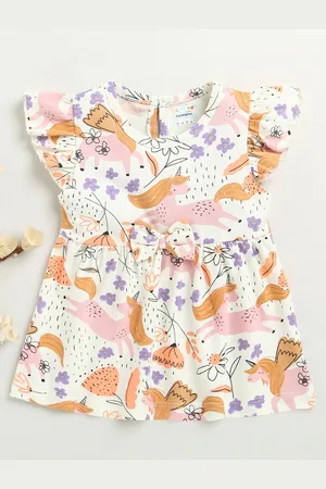 BUMZEE Girls Animal Print Flutter Sleeve A-Line Dress