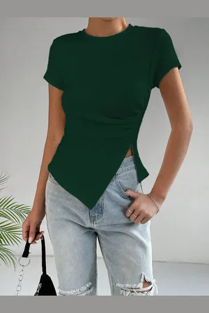 Moda Rapido Women Short Sleeves Ribbed Cut Out Top