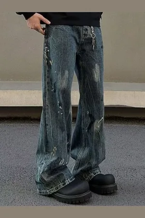 HERE&NOW Men Bootcut Low Distress Light Fade Jeans