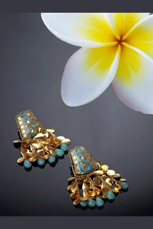 DUGRISTYLE GGold-Plated Kundan Studded Contemporary Shaped Drop Earring