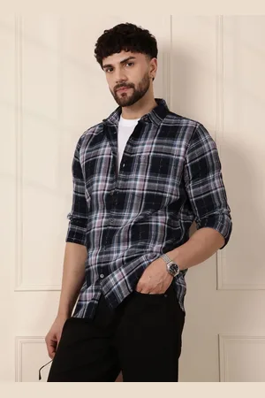 WROGN Men Comfort Fit Spread Collar Tartan Checked Cotton Casual Shirt