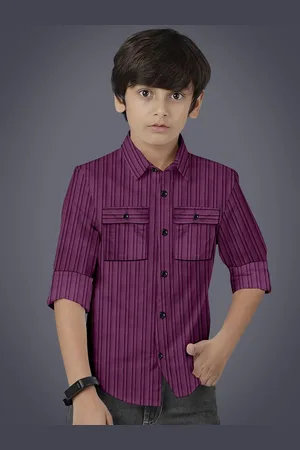 BAESD Boys Modern Fit Spread Collar Textured Cotton Casual Shirt