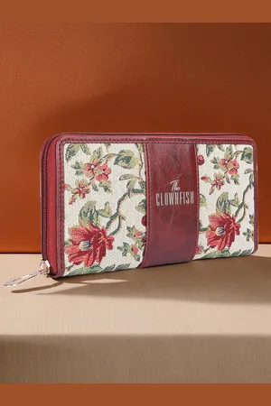 THE CLOWNFISH Aria Women Off White & Red Floral Printed Zip Around Wallet