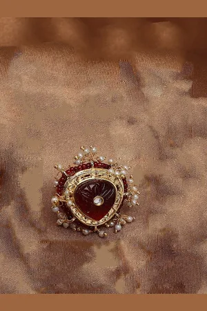 DUGRISTYLE Gold-Plated Kundan Studded & Pearls Beaded Adjustable Finger Ring