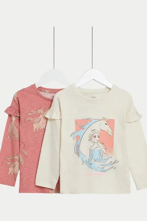 Marks & Spencer Girls Pack Of 2 Disney Frozen Printed Pure Cotton Tops