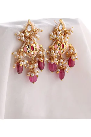 DUGRISTYLE Gold-Plated Kundan Studded Contemporary Shaped Drop Earring