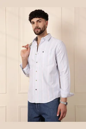 WROGN Men Comfort Fit Spread Collar Vertical Striped Cotton Casual Shirt