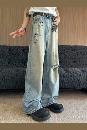 HERE&NOW Men Straight Fit Highly Distressed Light Fade Jeans