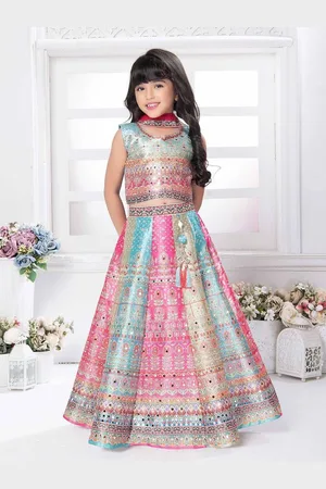 BAESD Girls Printed Round Neck Sequinned Ready to Wear Lehenga & Blouse With Dupatta