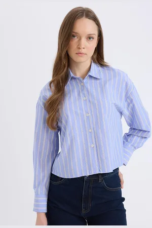 DeFacto Women Vertical Stripes Striped Regular Fit Crop Shirt