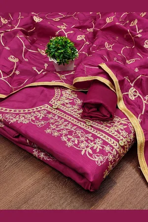 MANVAA Floral Embroidered Thread Work Silk Unstitched Dress Material