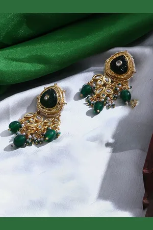 DUGRISTYLE Gold-Plated Kundan-Studded Contemporary Drop Earrings