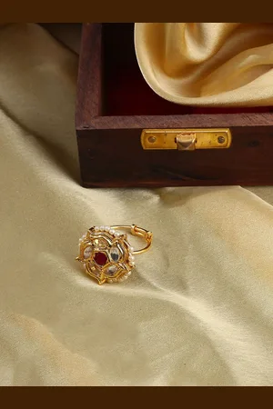 DUGRISTYLE Gold-Plated Kundan Studded Adjustable Finger Ring
