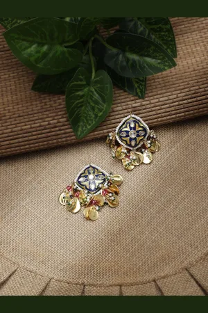 DUGRISTYLE Gold-Plated Kundan Studded Contemporary Shaped Drop Earrings