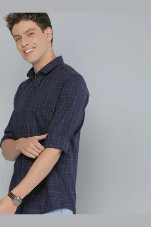 Mast & Harbour Men Navy Blue & Red Regular Fit Checked Casual Shirt