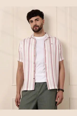 WROGN Men Comfort Fit Cuban Collar Vertical Striped Cotton Casual Shirt