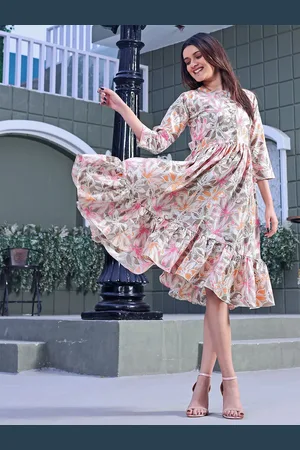 BAESD Women Floral Printed Cotton Fit & Flare Dress