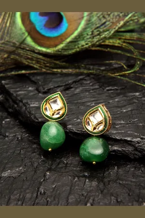 DUGRISTYLE Gold-Plated Kundan Studded Contemporary Shaped Drop Earrings