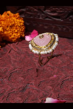 DUGRISTYLE Neel Raat Gold-Plated Kundan & Pearls Studded Adjustable Finger Ring
