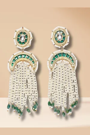 DUGRISTYLE Gold-Plated Kundan-Studded Contemporary Drop Earrings
