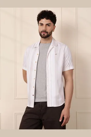 WROGN Men Comfort Fit Cuban Collar Vertical Striped Cotton Casual Shirt
