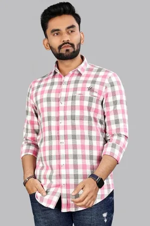 Metronaut Men Classic Fit Spread Collar Gingham Checked Cotton Casual Shirt