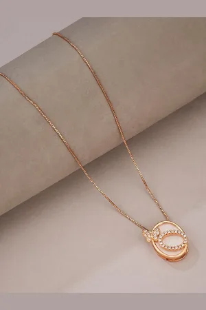 ATIBELLE Gold-Plated Cubic Zirconia Stone Studded Ovel Shapoed Minimal Necklace
