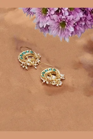 DUGRISTYLE Gold-Plated Kundan Studded Contemporary Shaped Drop Earrings
