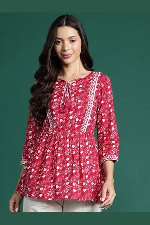 DressBerry Women Tie-Up Neck Cotton Peplum Longline Top