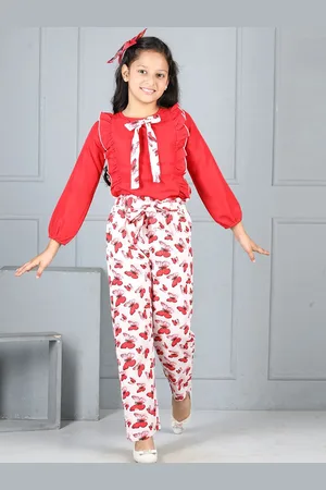 Cutiekins Girls Round Neck Top with Trousers Clothing Set