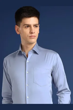 HANCOCK Men Premium Slim Fit Spread Collar Solid Cotton Party Shirt