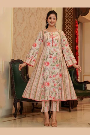 AUTUMN LANE Floral Printed Pure Cotton A-Line Kurta With Trouser