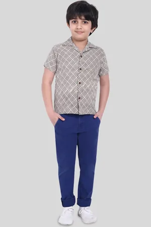 Moshi Moshi Mind Boys Classic Fit Cuban Collar Geometric Printed Cotton Casual Shirt