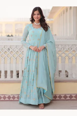 BAESD Floral Embroidered Georgette Ethnic Dresses With Dupatta