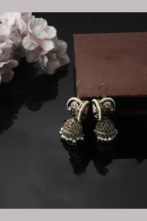 DUGRISTYLE Gold-Plated Kundan Studded Dome Shaped Jhumka