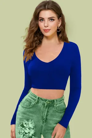 Dream Beauty Fashion Women V-Neck Long Sleeves Fitted Crop Top