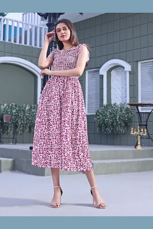 BAESD Floral Printed Cotton Fit & Flare Midi Dress