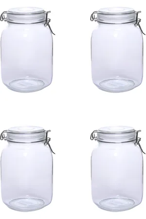 Nestasia Transparent 4 Pieces Glass Canister With Airtight Clip Lids 1.5L