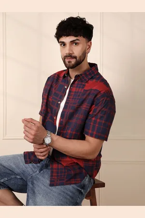 WROGN Men Comfort Fit Spread Collar Tartan Checked Cotton Casual Shirt