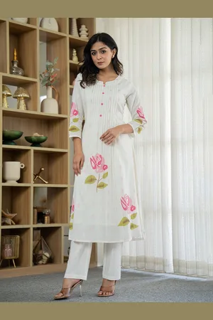 AUTUMN LANE Floral Printed Pure Cotton A-Line Kurta With Trouser