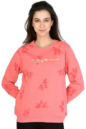 Cheribell Women Hooded Fleece Printed Pink Sweatshirt