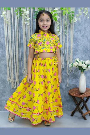 BownBee Girls Floral Printed Pure Cotton Ready to Wear Lehenga & Blouse