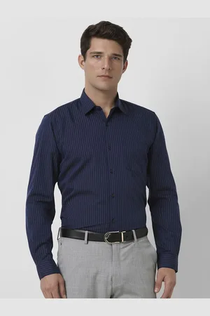 Peter England Men Slim Fit Spread Collar Vertical Striped Cotton Formal Shirt