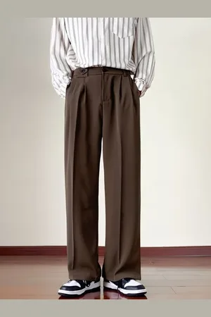 HERE&NOW Men Relaxed Straight Leg Straight Fit High-Rise Pleated Trousers